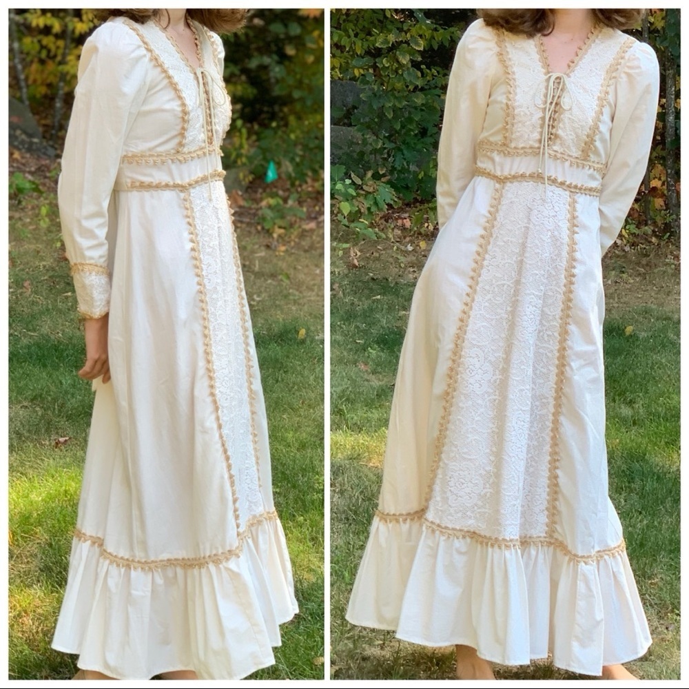 Gunne Sax Vintage Long Prairie Wedding Dress, 9. - Picture 4 of 14